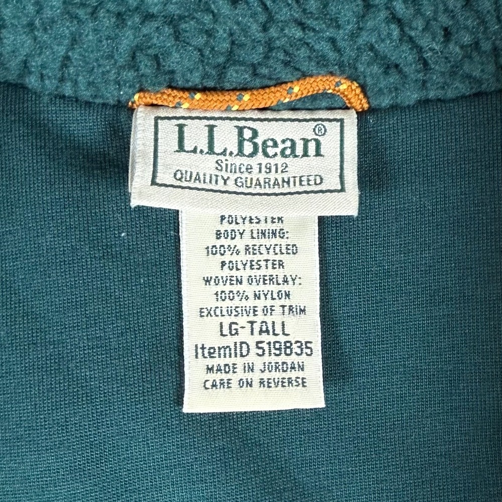 LL Bean Men Large Tall Green Sherpa Fleece Full Zip Mountain Classic Vest 519835 - Picture 7 of 8